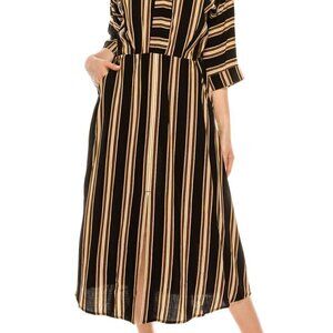 London Times Black Tan White Striped 3/4 Dolman Sleeve Midi Dress NWT